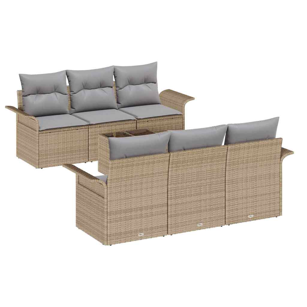 Conjunto de sofás de jardín 7 pcs Beige y gris ratán sintético
