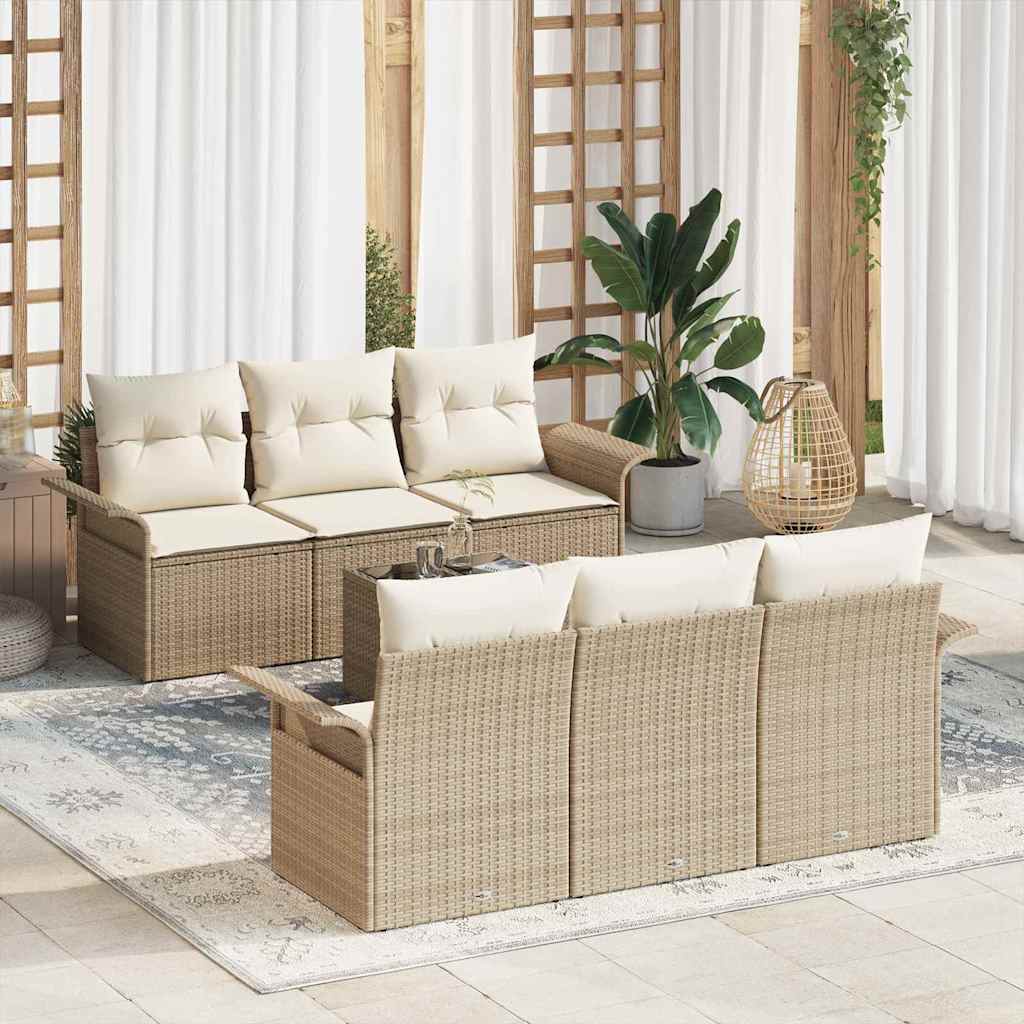 Conjunto de sofás de jardín 7 pcs Beige y Crema ratán sintético