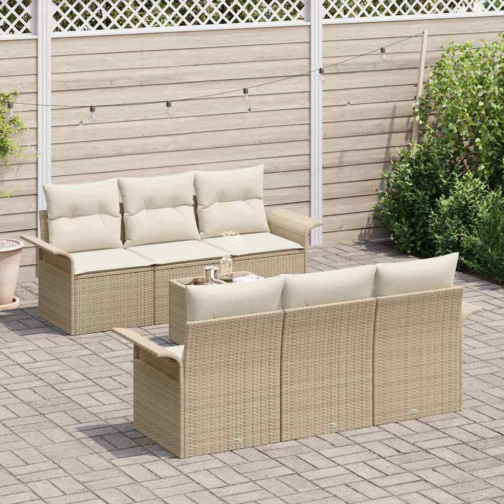 Conjunto de sofás de jardín 7 pcs Beige y Crema ratán sintético