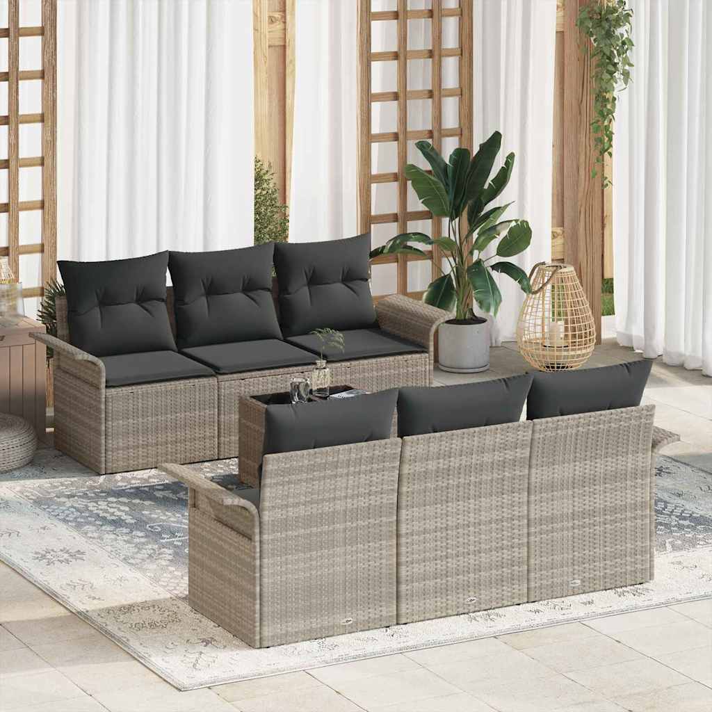 Conjunto de sofás de jardín 7 pcs Beige y gris ratán sintético