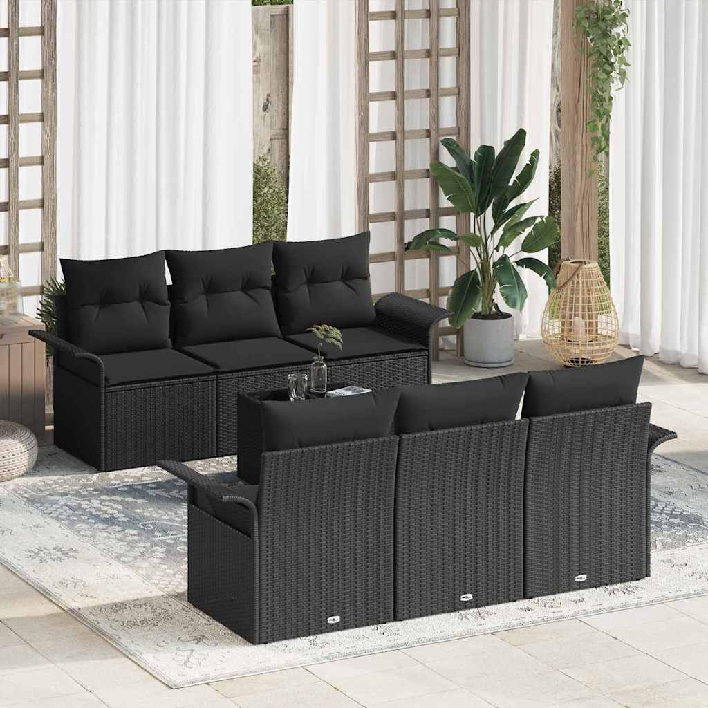 Conjunto de sofás de jardín 7 pcs Negro ratán sintético