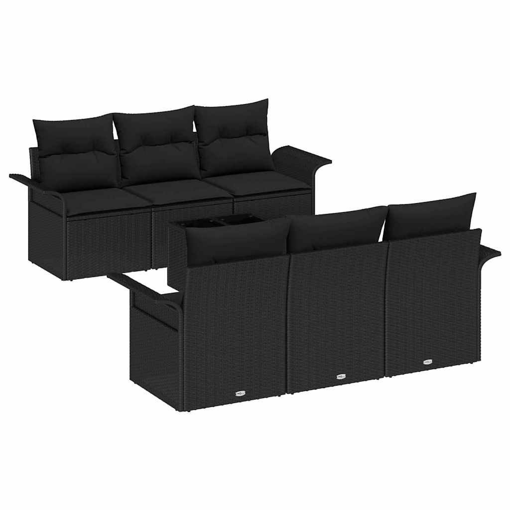 Conjunto de sofás de jardín 7 pcs Negro ratán sintético