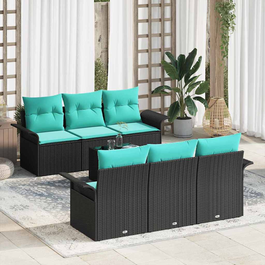 Conjunto de sofá de jardín con cojín 7 pcs Negro y Turquesa