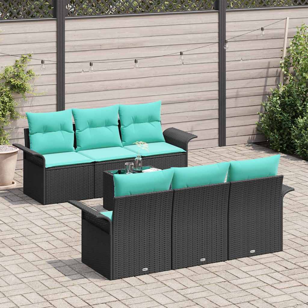 Conjunto de sofá de jardín con cojín 7 pcs Negro y Turquesa
