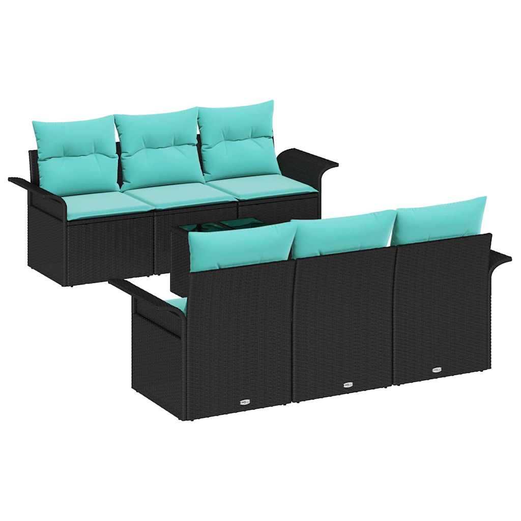 Conjunto de sofá de jardín con cojín 7 pcs Negro y Turquesa