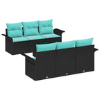 Conjunto de sofá de jardín con cojín 7 pcs Negro y Turquesa