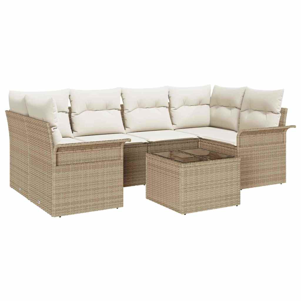 Conjunto de sofá de jardín 7 pcs Beige y Crema 55 x 55 x 37 cm