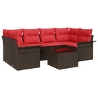 Conjunto de sofá de jardín 7 pcs Beige y Rojo ratán sintético