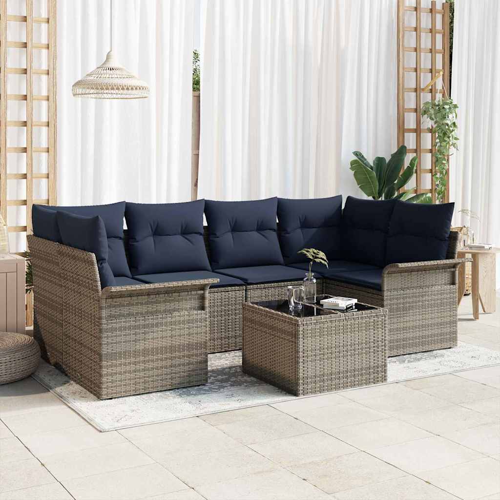 Conjunto de sofá de jardín 7 pcs Beige y Rojo ratán sintético