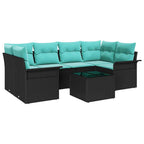 Conjunto de sofá de jardín con cojín 7 pcs Negro y Turquesa