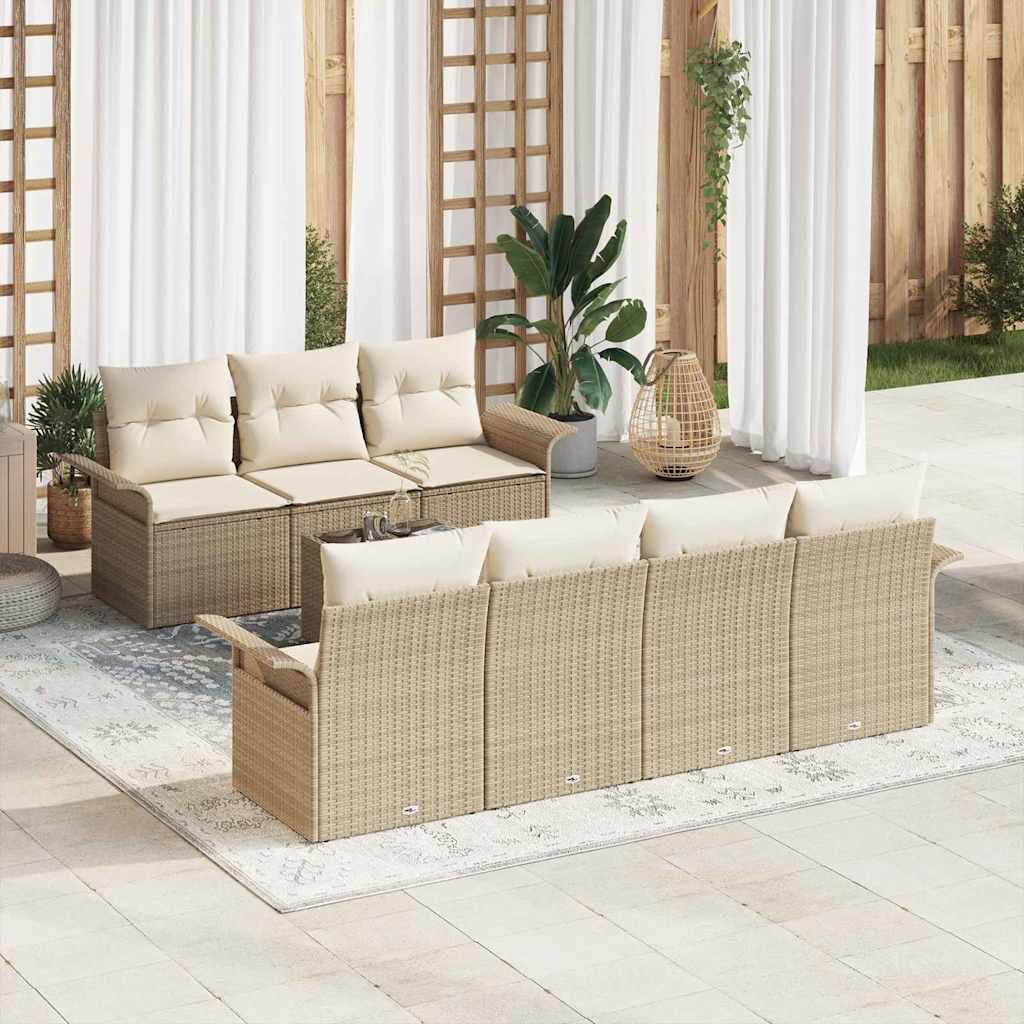 Conjunto de sofás de jardín 8 pcs Beige y Crema ratán sintético