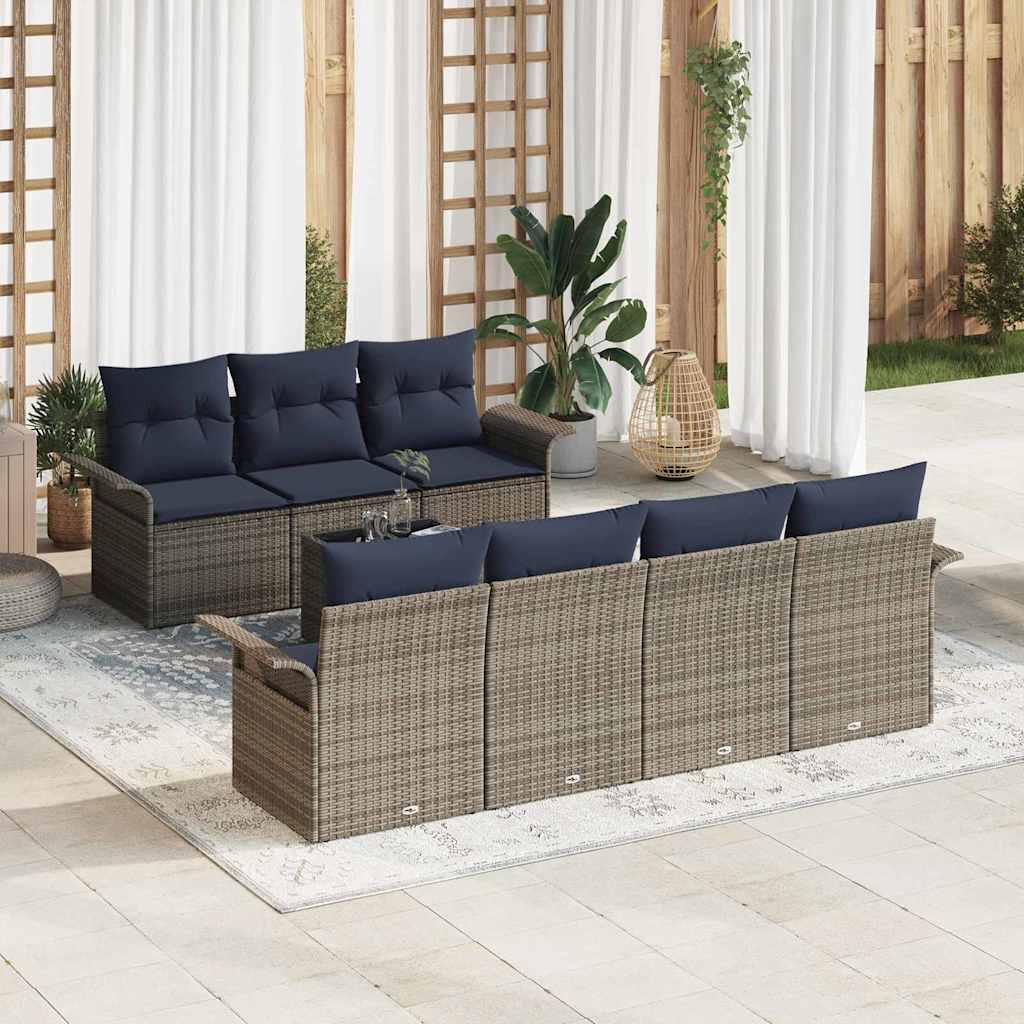 Conjunto de sofá de jardín 8 pcs Gris y marino ratán sintético