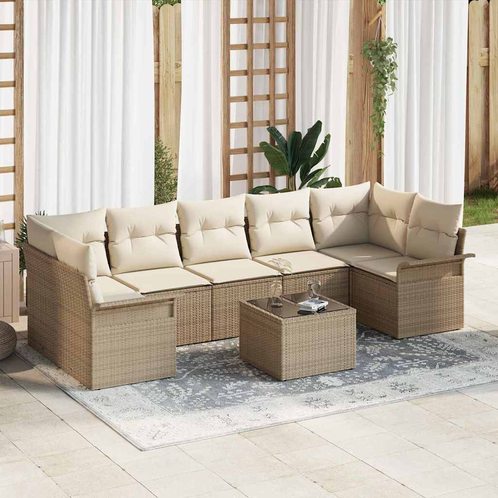 Conjunto de sofá de jardín 8 pcs Beige y Crema ratán sintético
