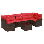 Conjunto de sofá de jardín 8 pcs Beige y Rojo ratán sintético