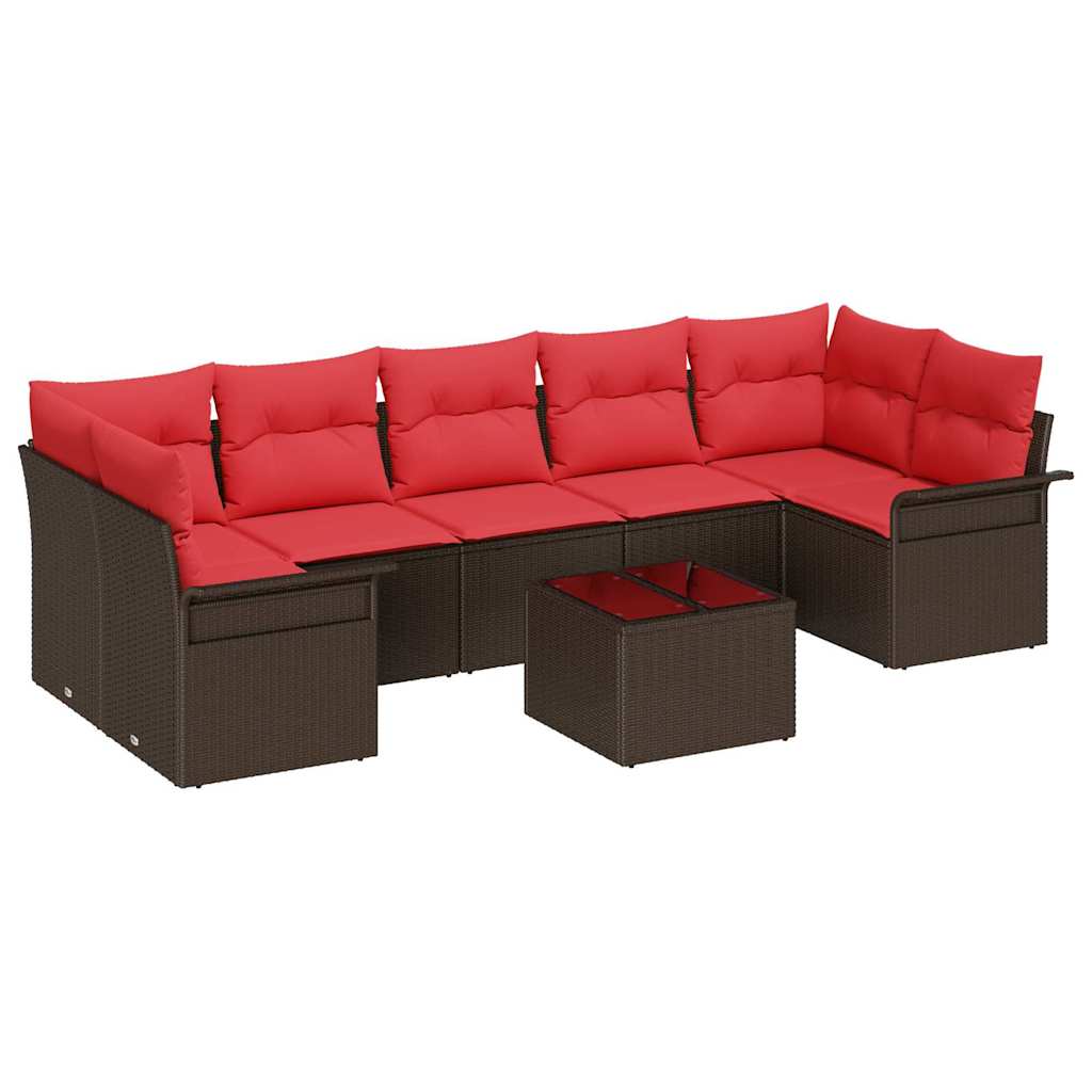Conjunto de sofá de jardín 8 pcs Beige y Rojo ratán sintético