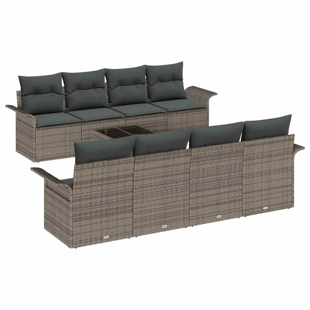 Conjunto de sofá de jardín con cojín 9 pcs Gris 55 x 55 x 37 cm