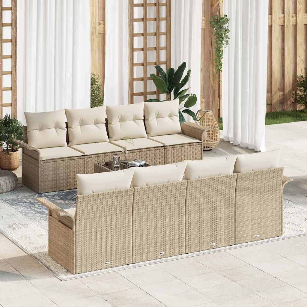 Conjunto de sofá de jardín 9 pcs Beige Rattan de Poliéster