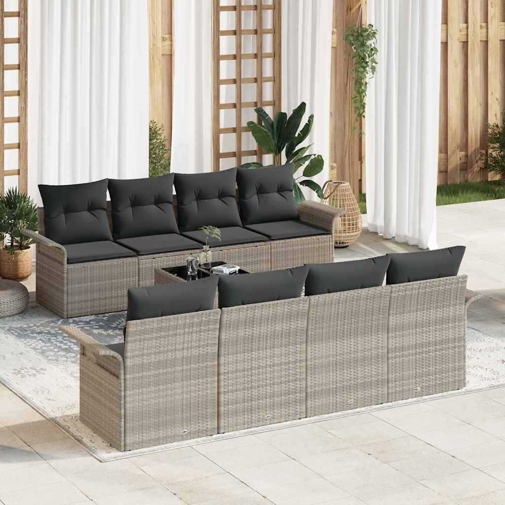 Conjunto de sofá de jardín 9 pcs Beige Rattan de Poliéster