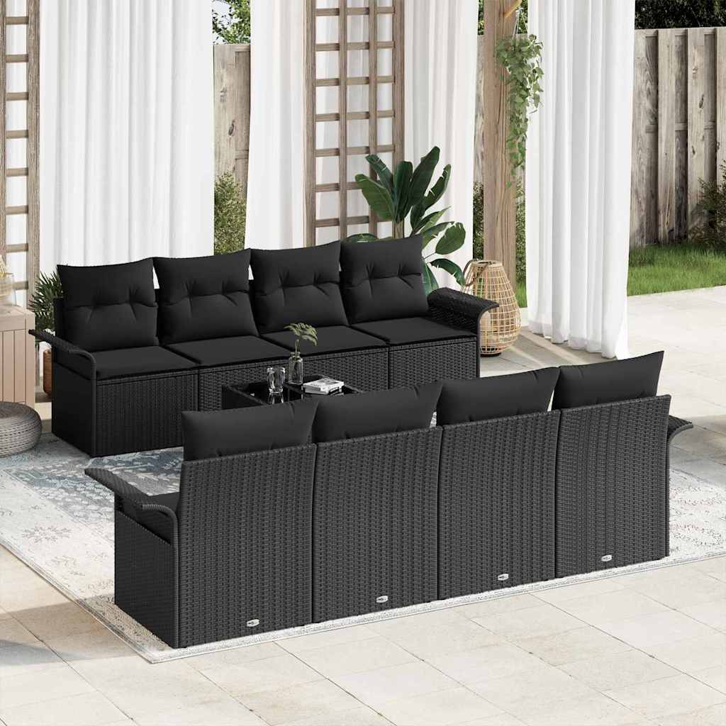 Conjunto de sofá de jardín 9 pcs Marrón Rattan de Poliéster