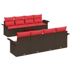 Conjunto de sofá de jardín 9 pcs Beige y Rojo ratán sintético