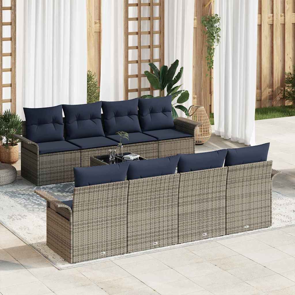 Conjunto de sofá de jardín 9 pcs Beige y Rojo ratán sintético
