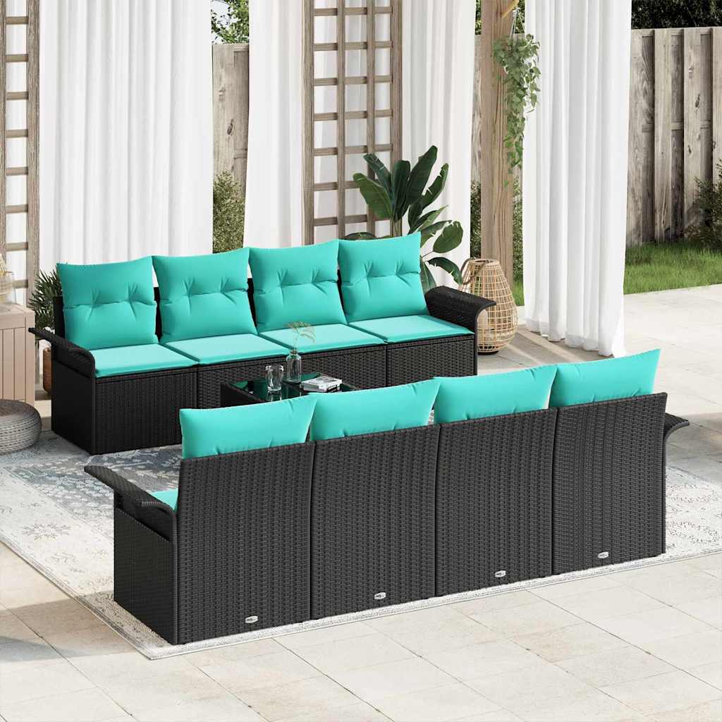 Conjunto de sofá de jardín 9 pcs Beige y Rojo ratán sintético
