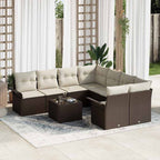 Conjunto de sofás de jardín con cojín 9 pcs Marrón y crema