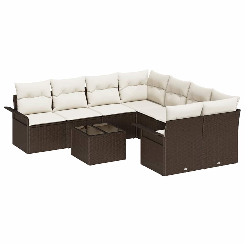 Conjunto de sofás de jardín con cojín 9 pcs Marrón y crema