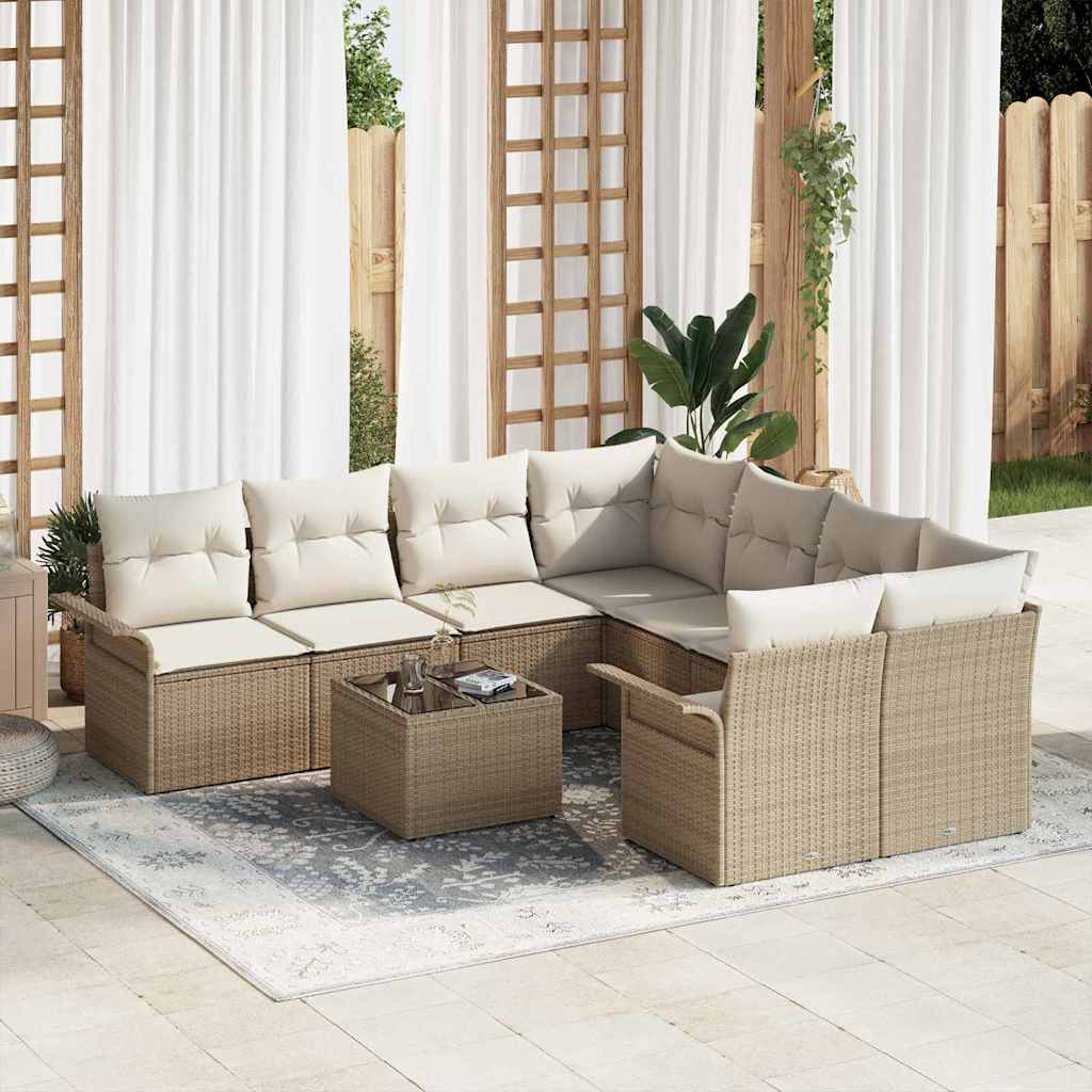 Conjunto de sofás de jardín 9 pcs Beige y Crema ratán sintético