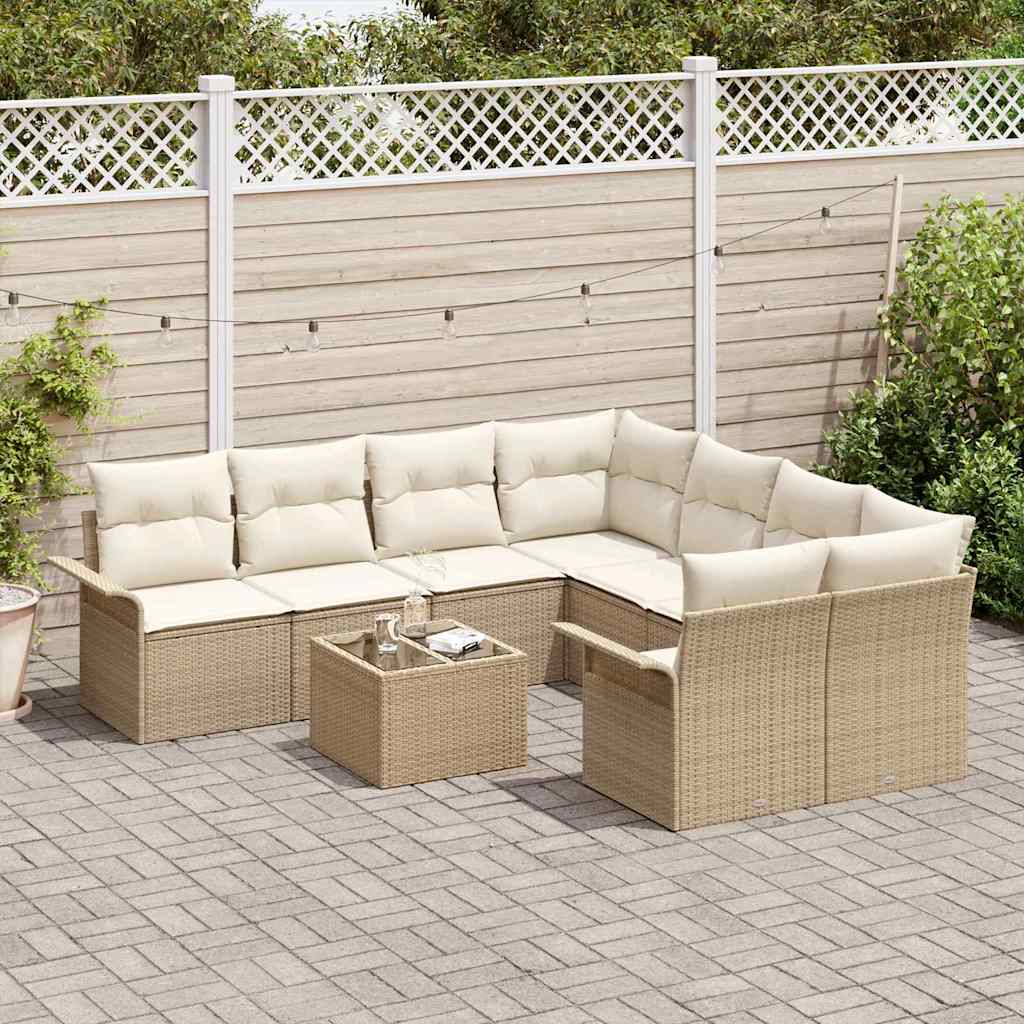 Conjunto de sofás de jardín 9 pcs Beige y Crema ratán sintético