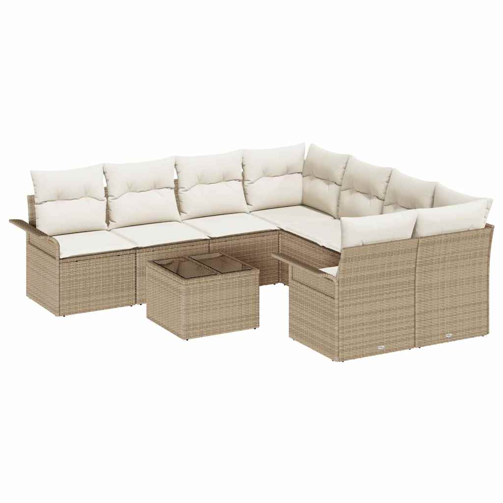 Conjunto de sofás de jardín 9 pcs Beige y Crema ratán sintético