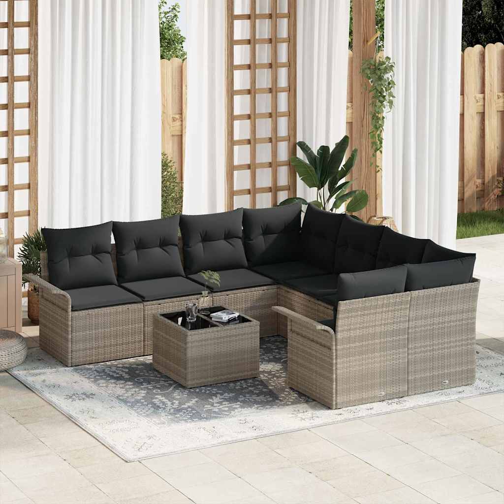 Conjunto de sofás de jardín 9 pcs Beige y Crema ratán sintético