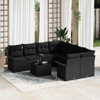 Conjunto de sofás de jardín 9 pcs Negro ratán sintético