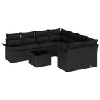 Conjunto de sofás de jardín 9 pcs Negro ratán sintético
