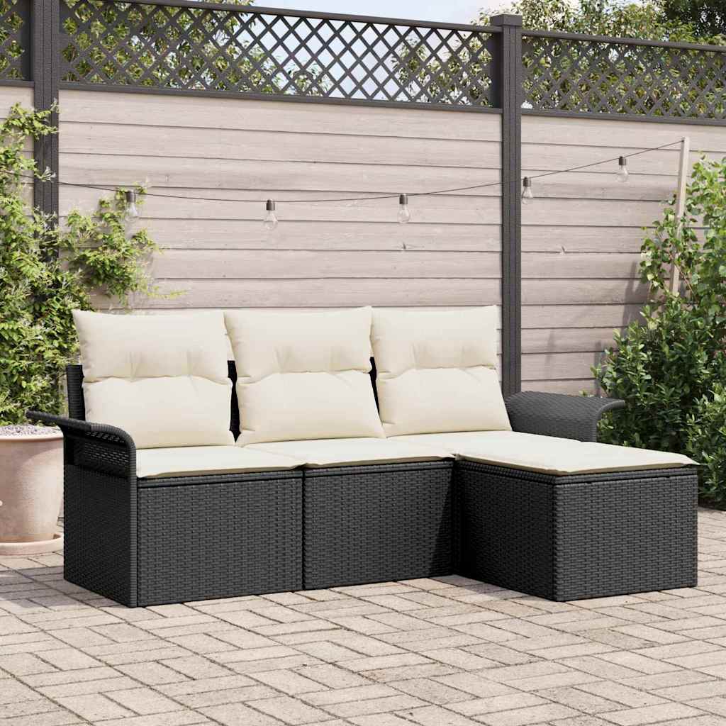 Conjunto de Sofá de Jardim com Almofada 4 pcs Bege Polirratã