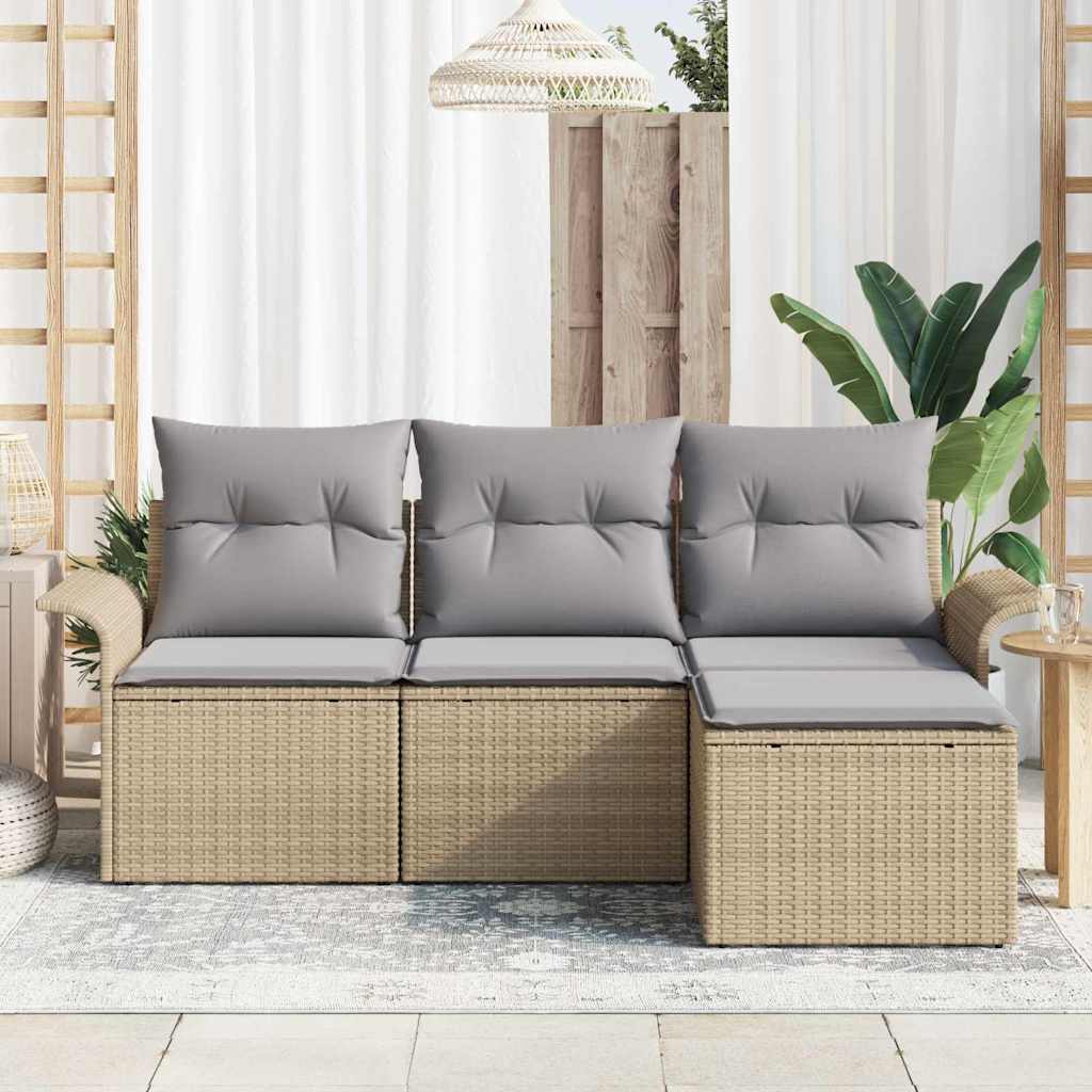 Conjunto de sofá de jardín con cojín 4 pcs Beige Poliratán