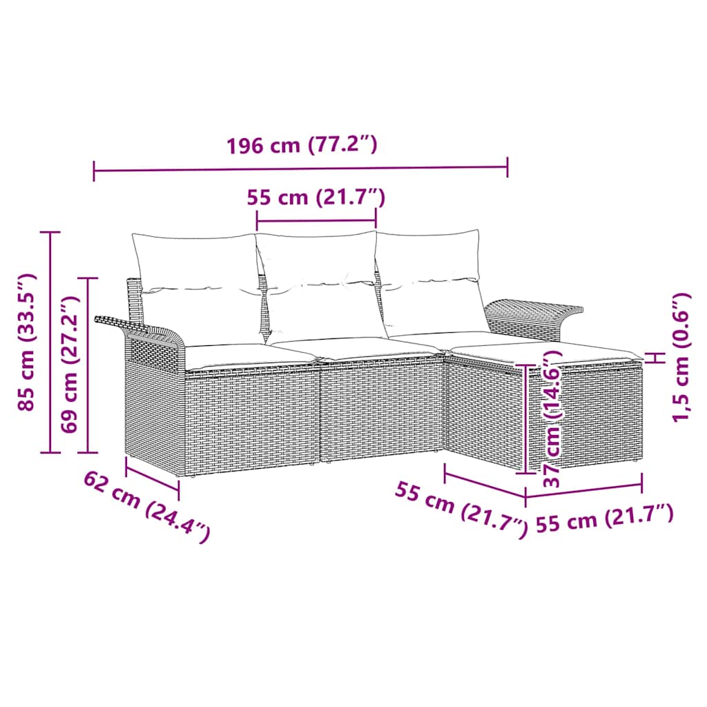Conjunto de sofá de jardín con cojín 4 pcs Beige Poliratán