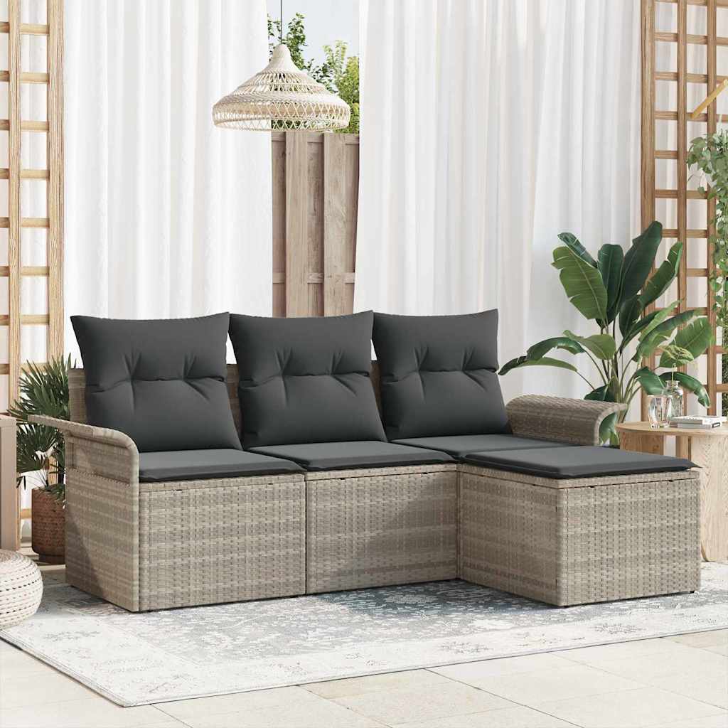Conjunto de Sofá de Jardim com Almofada 4 pcs Bege Polirratã