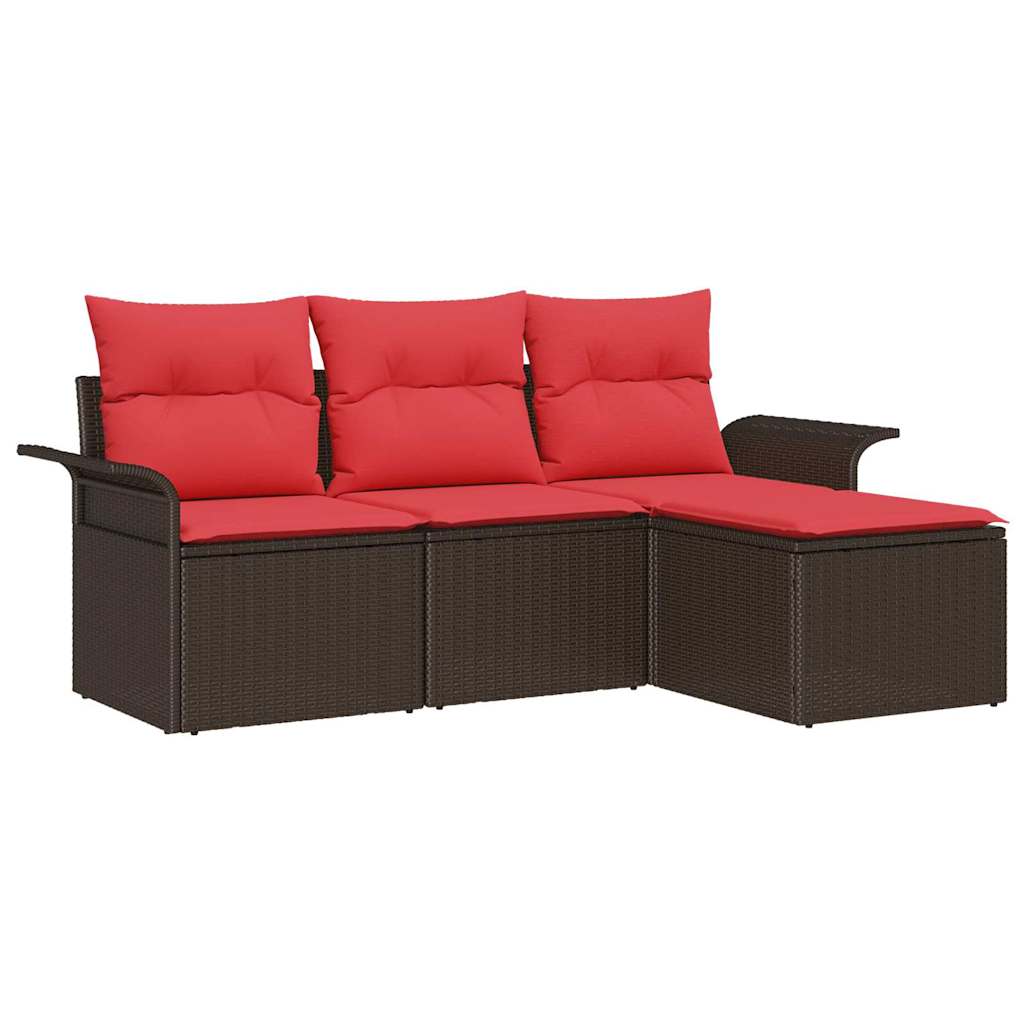 Conjunto de sofá de jardín 4 pcs Marrón ratán sintético