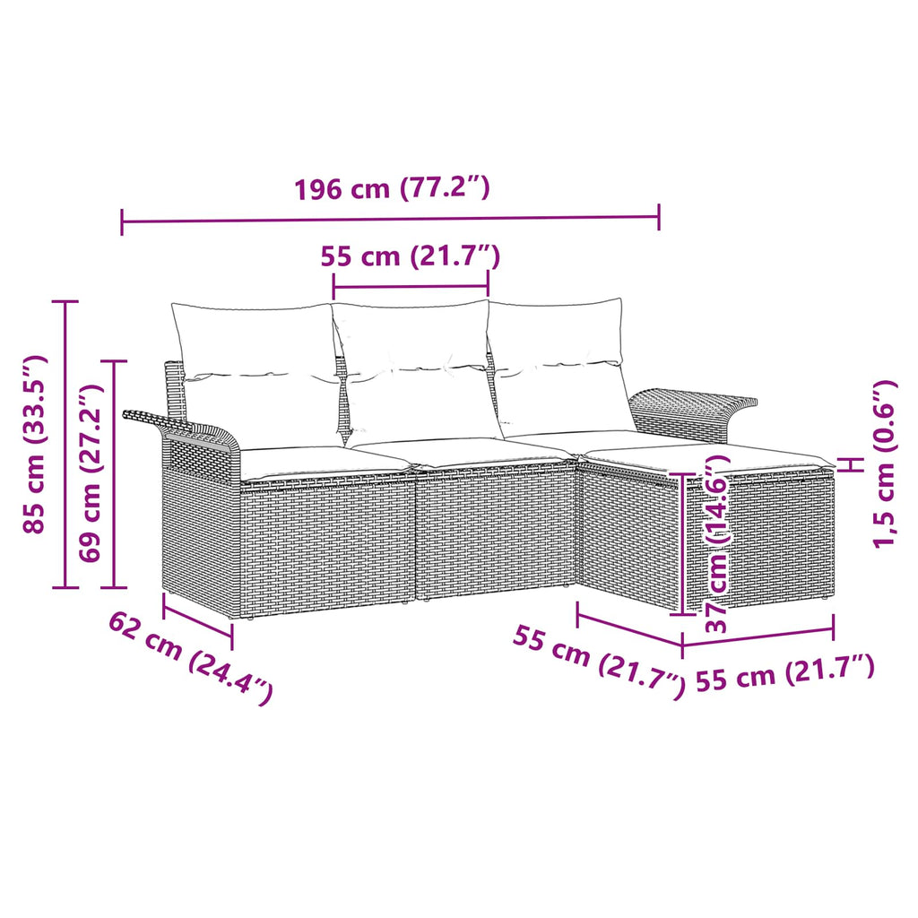 Conjunto de sofá de jardín 4 pcs Marrón ratán sintético