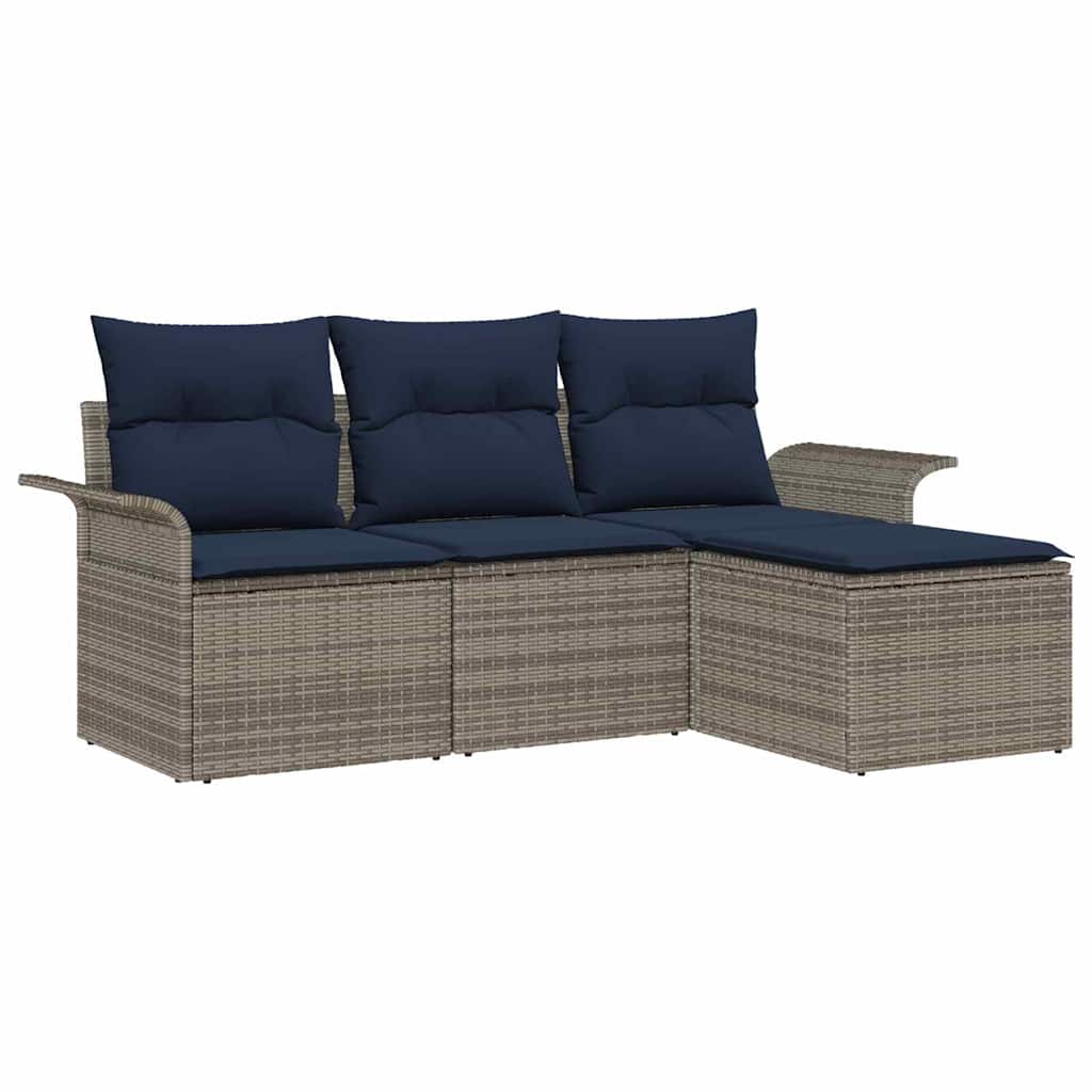 Conjunto de sofá de jardín con cojín 4 pcs Gris ratán sintético
