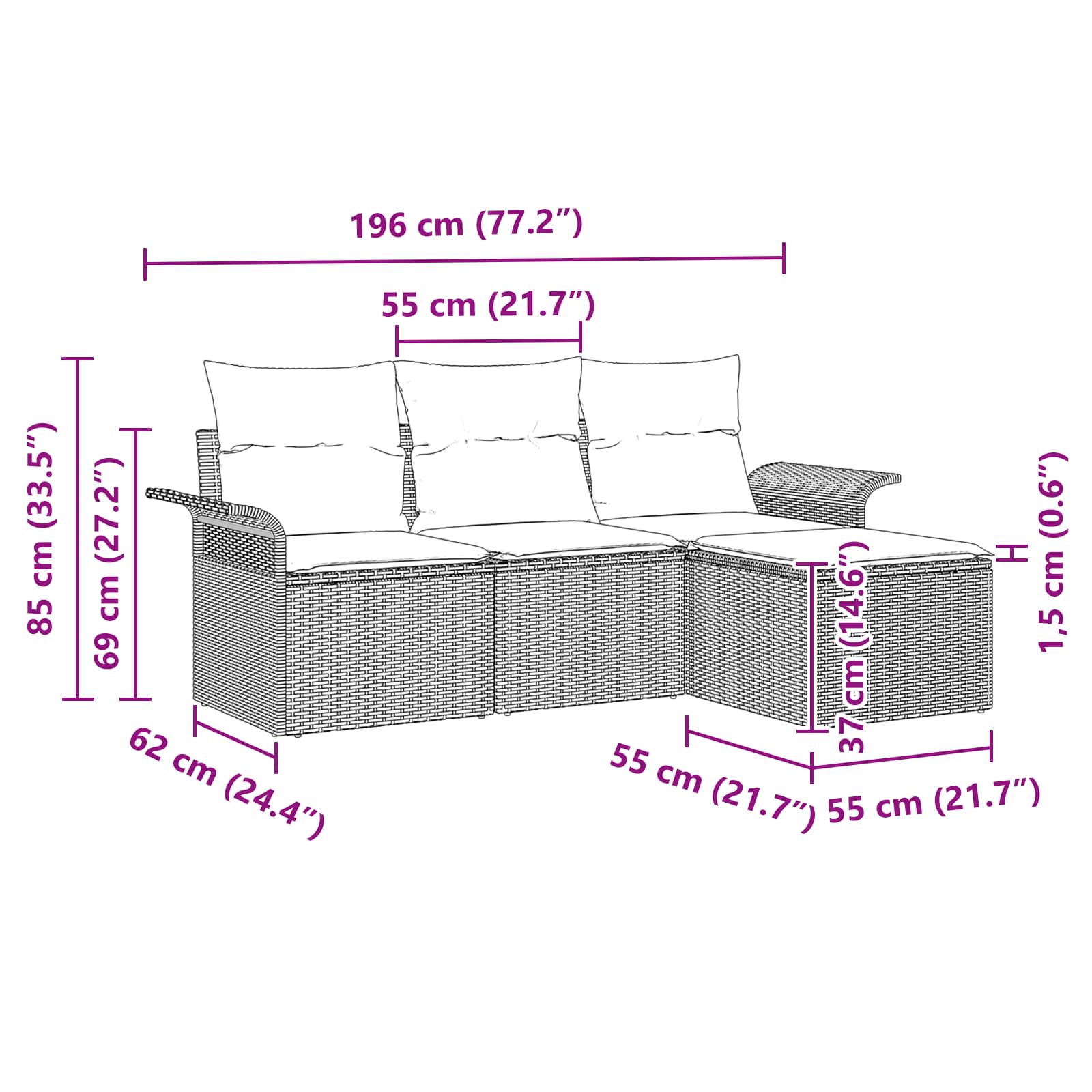 Conjunto de sofá de jardín con cojín 4 pcs Gris ratán sintético