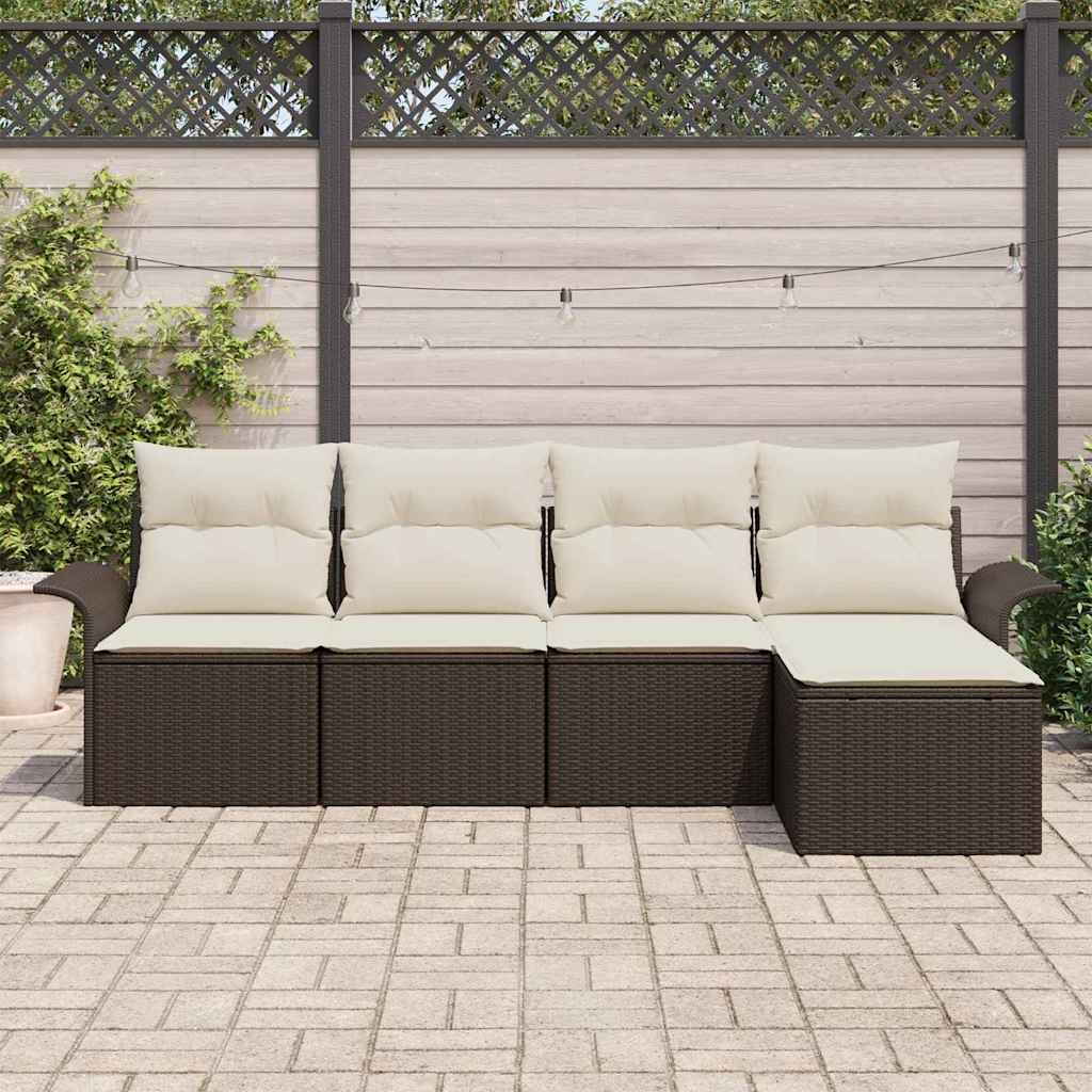 Conjunto de sofá de jardín 5 pcs Marrón ratán sintético