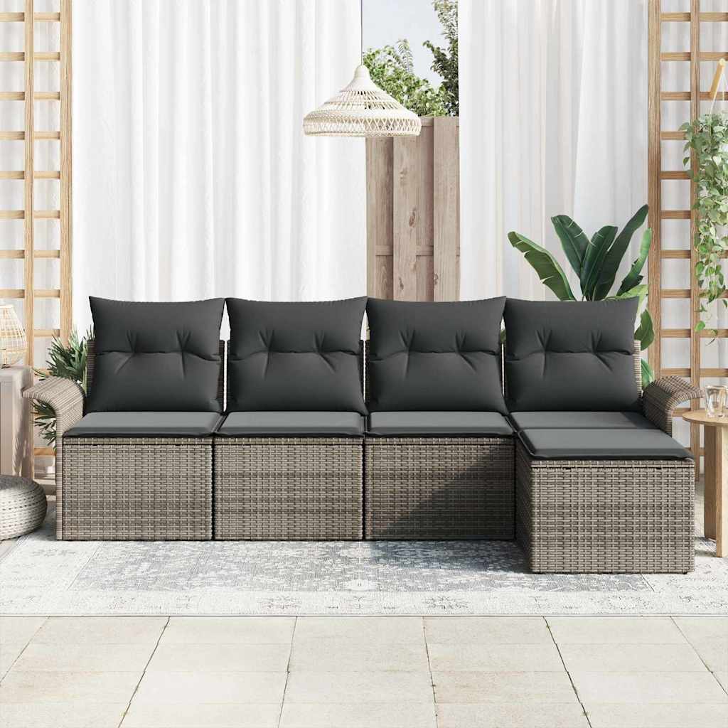 Conjunto de sofá de jardín con cojín 5 pcs Gris ratán sintético