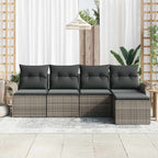 Conjunto de sofá de jardín con cojín 5 pcs Gris ratán sintético