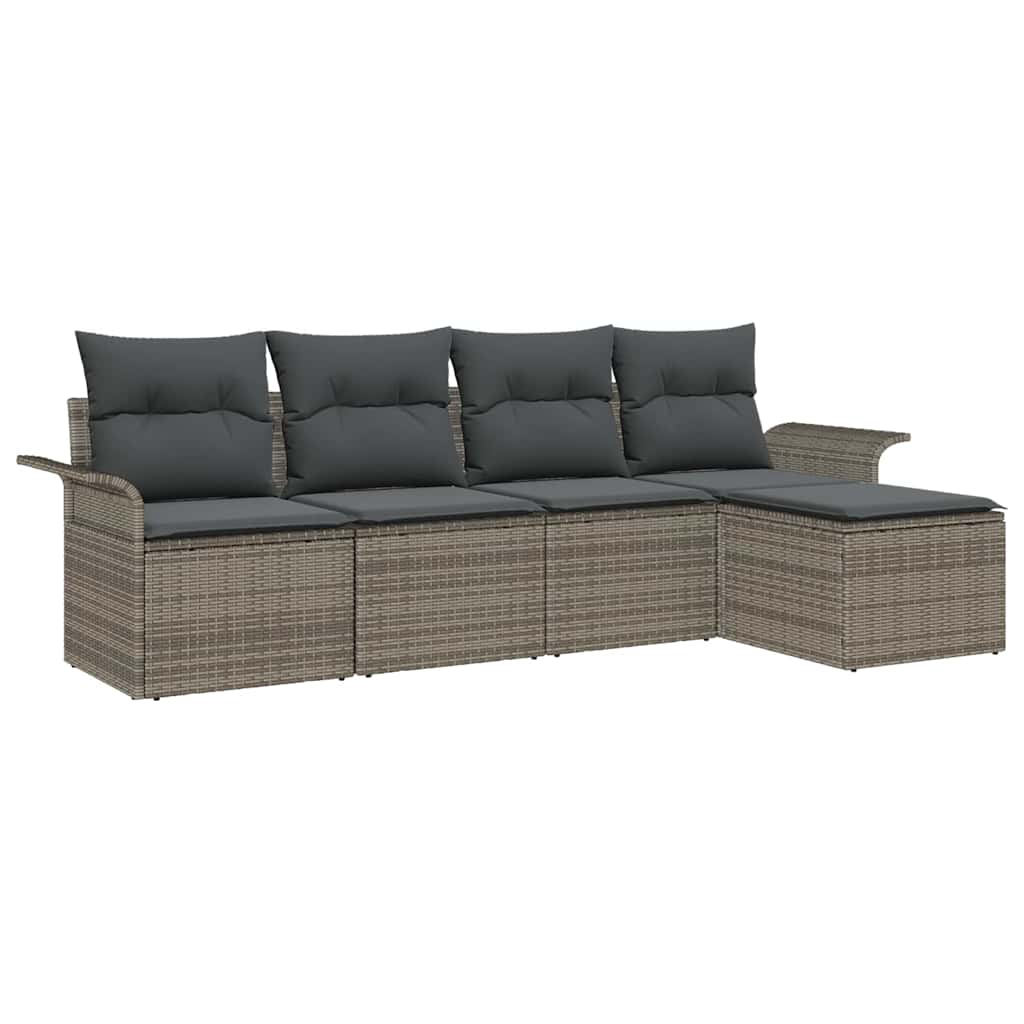 Conjunto de sofá de jardín con cojín 5 pcs Gris ratán sintético