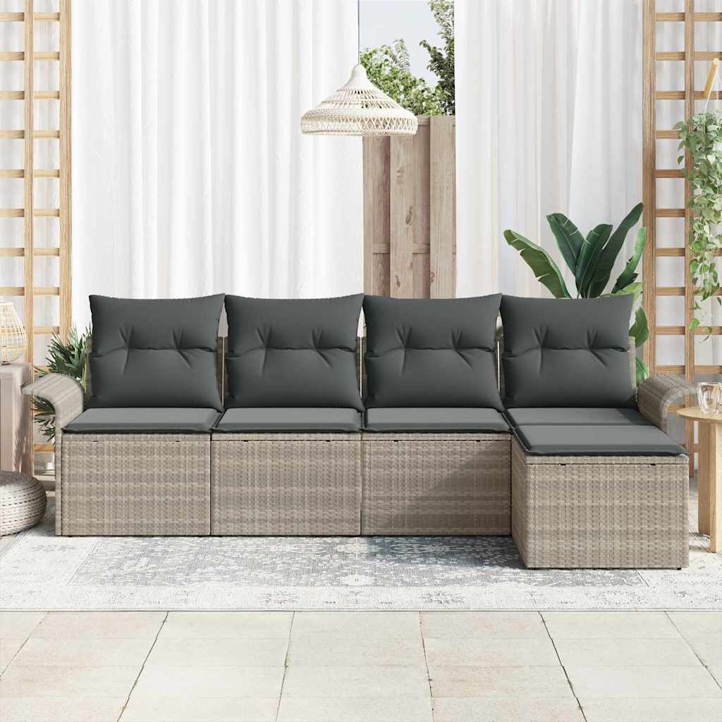 Conjunto de sofá de jardín 5 pcs Gris Claro ratán sintético