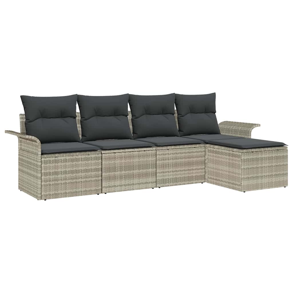 Conjunto de sofá de jardín 5 pcs Gris Claro ratán sintético