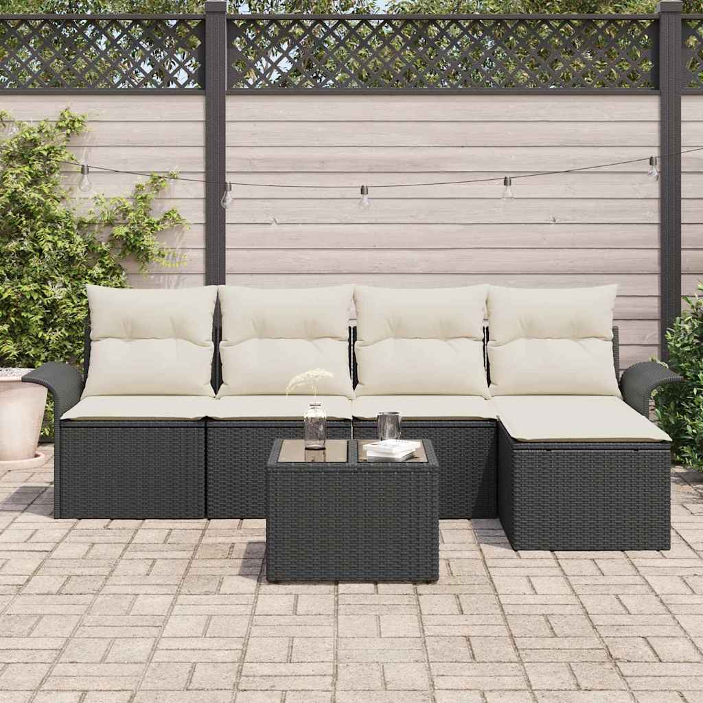 Conjunto de sofá de jardín 6 pcs Negro ratán sintético