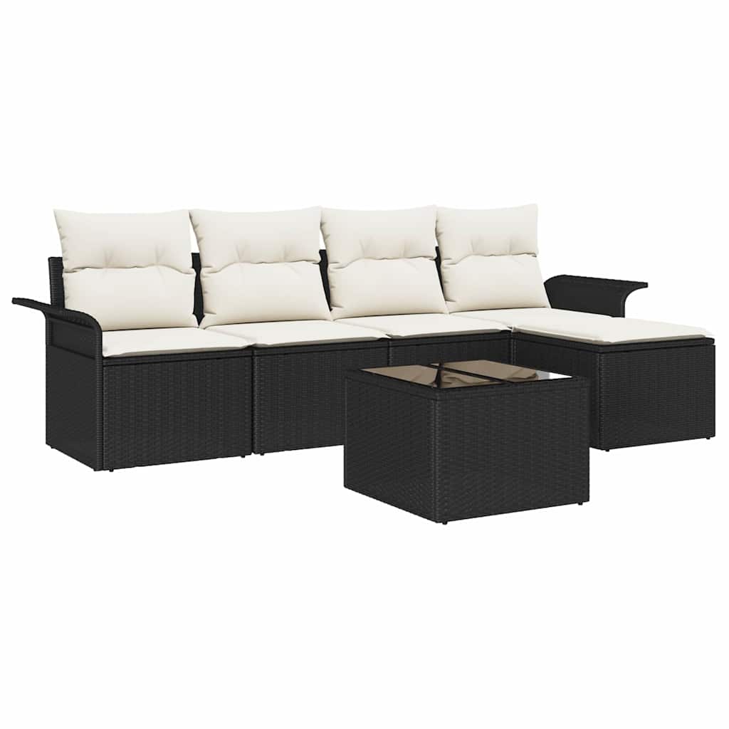 Conjunto de sofá de jardín 6 pcs Negro ratán sintético